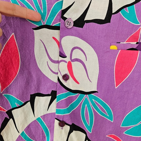 Hilo Hattie Retro Hawaiian Button Front Shirt Men's Sz XL Purple Pink - Picture 3 of 8